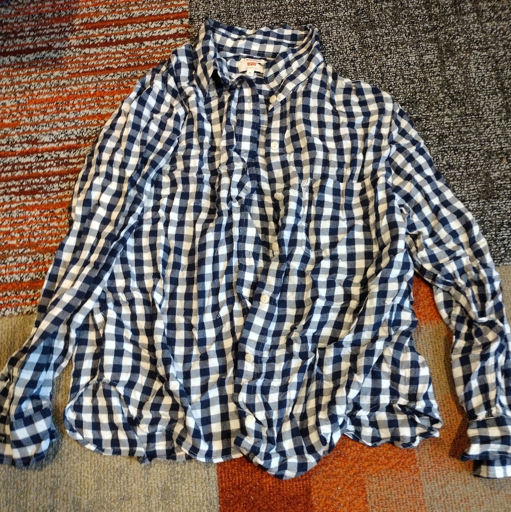 Blue and White Gingham Plaid Flannel